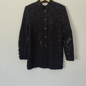 St. John Evening Sequin Knit Black Mock Neck Jacket